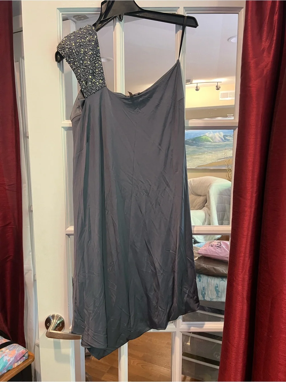 Laundry By Shelli Segal Slate Gray Evening Dress with Black Label